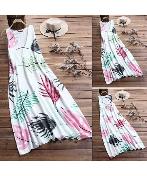 Cover-Ups Women's Sleeveless Long Maxi Dress Boho V Neck Vintage Floral Printed Summer Casual Loose Party Tank Dresses Z5 whi...