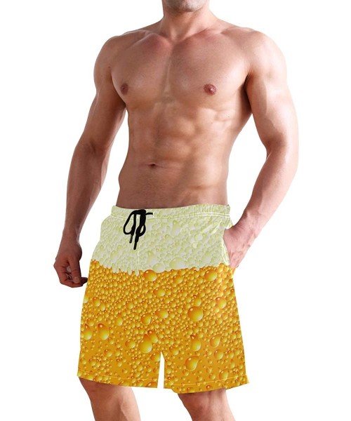 Racing Men's Swim Trunks Quick Dry Beach Board Shorts with Pockets - Beer - CH18QGEOLUE