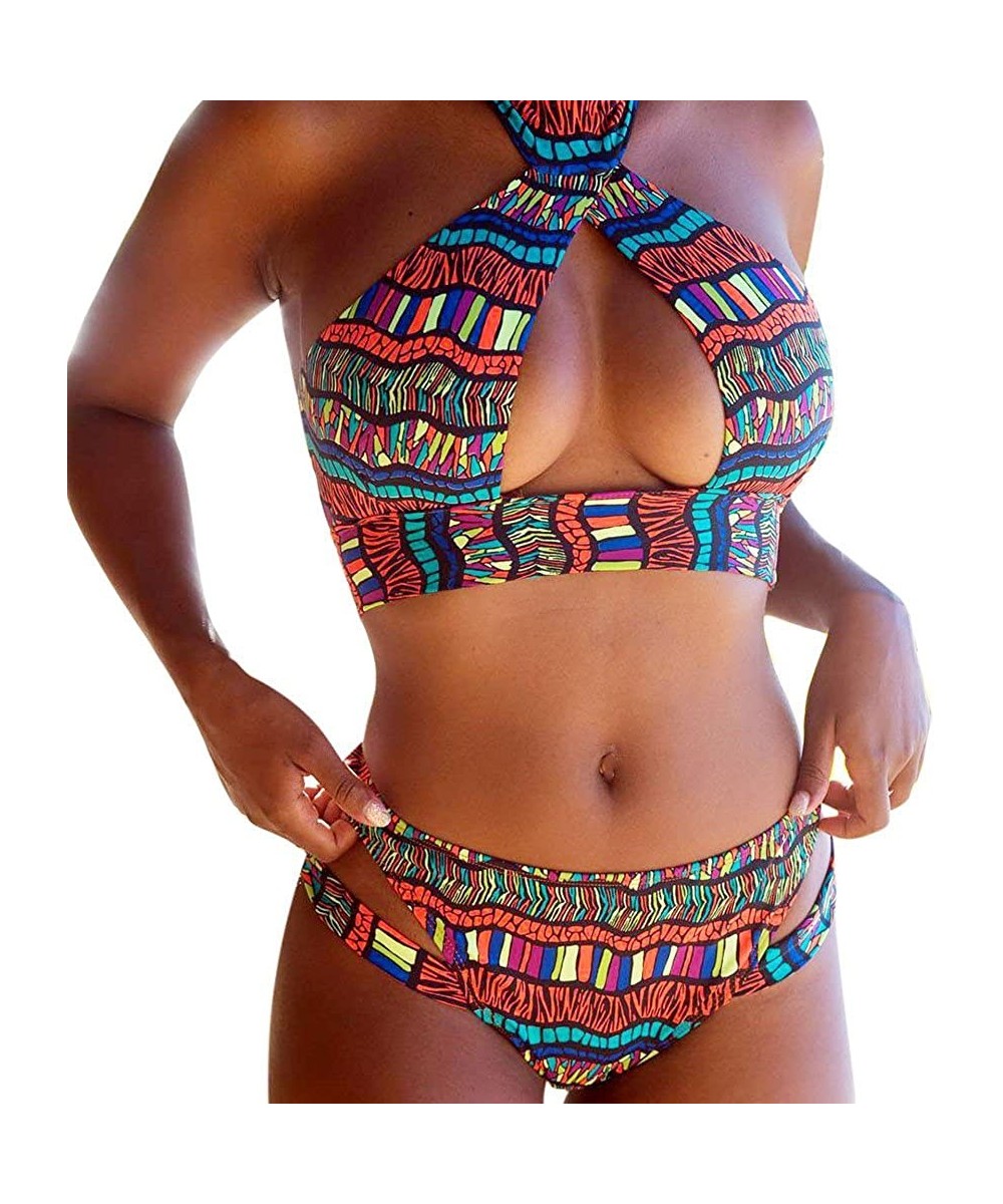 Sets Fashion Women Color Print Bikini Set Push-up Padded Bra Swimsuit Beach Swimwear - Multi Color - CI195408C7T