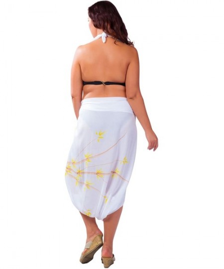 Cover-Ups 1 World Sarongs Womens Plus Size Fringeless Floral/Flower Sarong - White - CW12L98TP0T