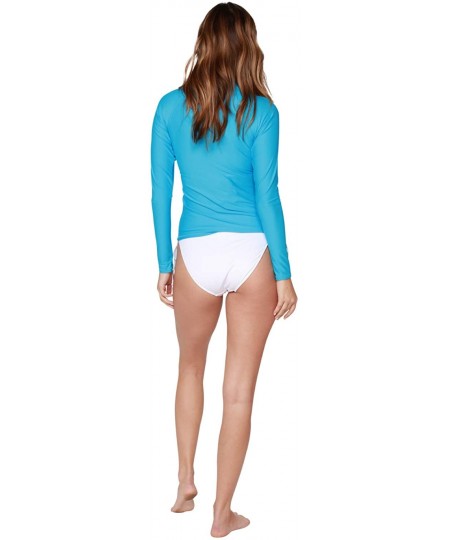 Rash Guards Women's UV Sun Protection Long Sleeve Rash Guard Wetsuit Swimsuit Top - Neon Blue - C811YE5J2PN