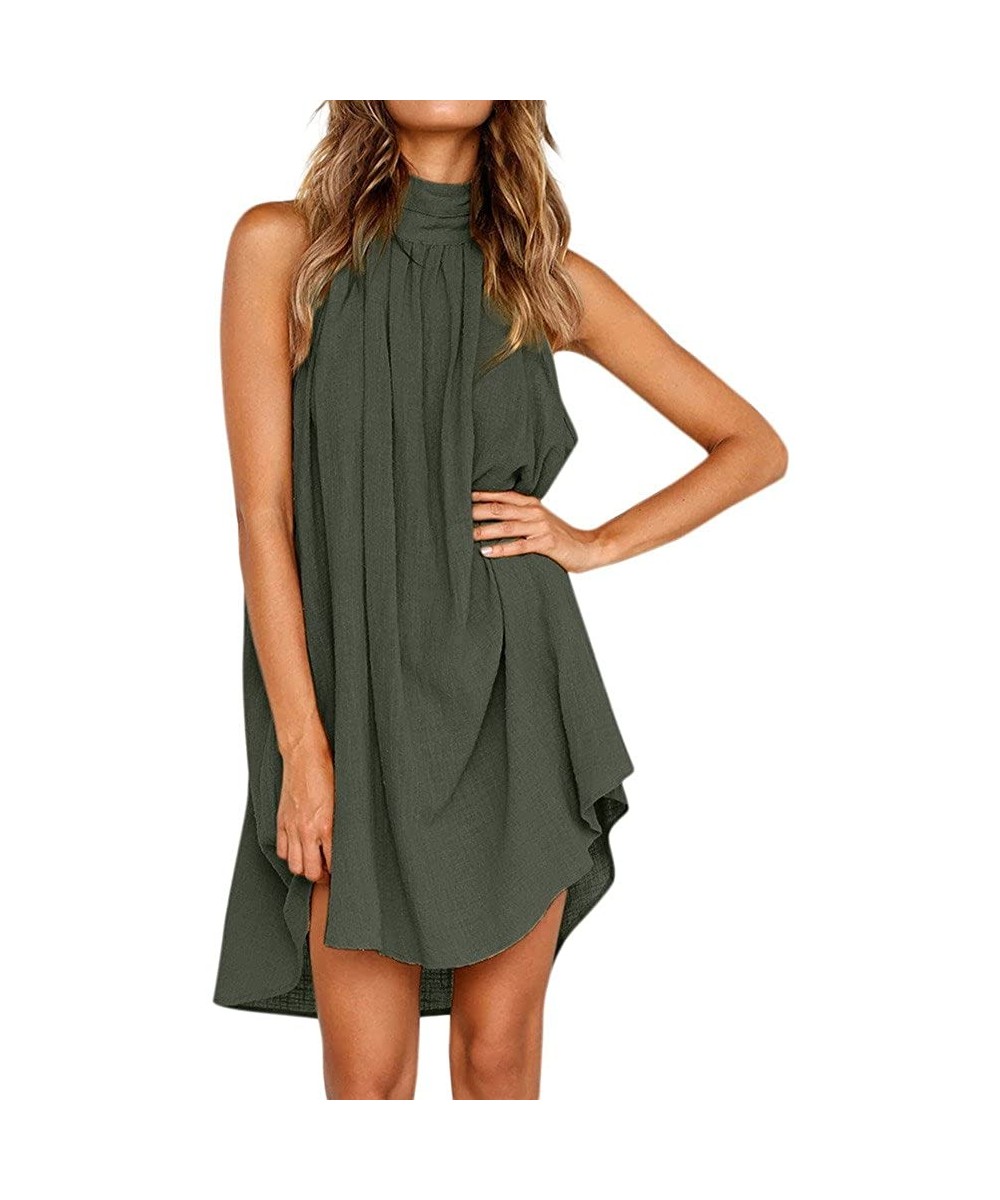 Cover-Ups Womens Halter Neck Sleeveless Beach Mini Casual Dress Solid Color Summer Short Sundresses Tunic Tank Dresses Green ...