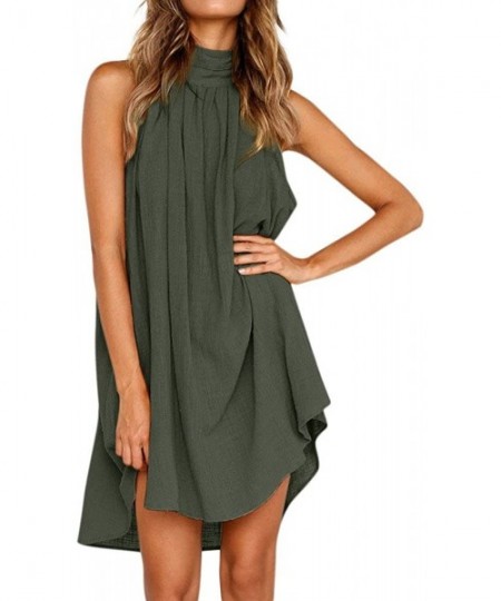 Cover-Ups Womens Halter Neck Sleeveless Beach Mini Casual Dress Solid Color Summer Short Sundresses Tunic Tank Dresses Green ...