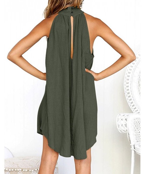 Cover-Ups Womens Halter Neck Sleeveless Beach Mini Casual Dress Solid Color Summer Short Sundresses Tunic Tank Dresses Green ...