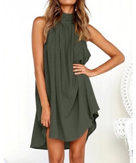 Cover-Ups Womens Halter Neck Sleeveless Beach Mini Casual Dress Solid Color Summer Short Sundresses Tunic Tank Dresses Green ...