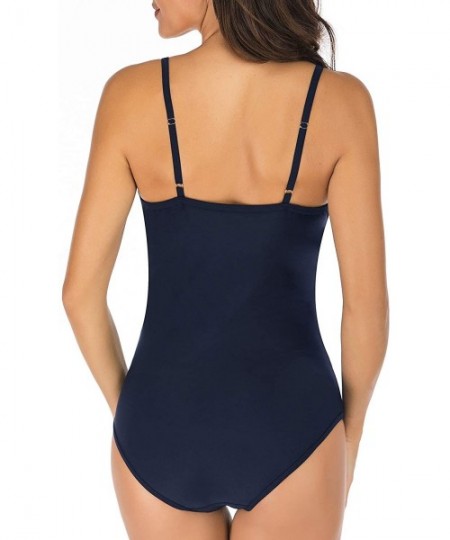 One-Pieces Women's Adjustable Strap Deep V Neck One Piece Swimsuit Swimwear Bathing Suits Swimwear Beachwear - Navy - CD194K9...