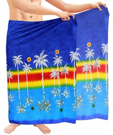 Cover-Ups Men's Plus Size Wrap Beach Swimwear Cover Up Pareo Tie Sarong Vacation - Blue_v502 - C0182T436Q4