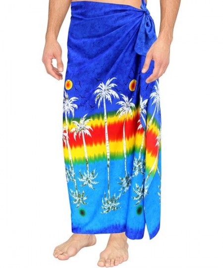 Cover-Ups Men's Plus Size Wrap Beach Swimwear Cover Up Pareo Tie Sarong Vacation - Blue_v502 - C0182T436Q4