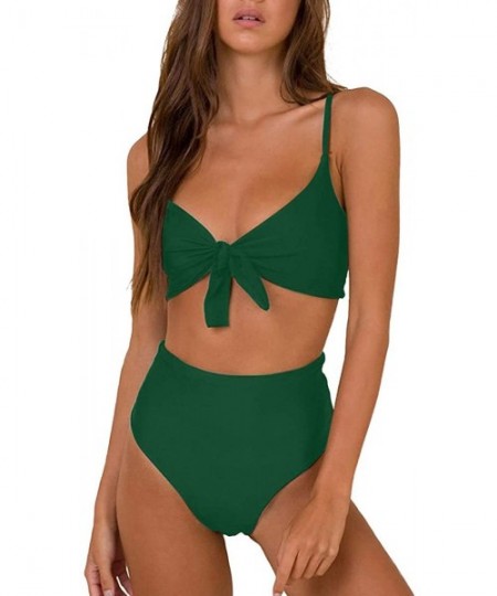 Sets Bikini Swimwear Womens High Waisted Two Piece Swimsuit Tie Knot High Cut Bathing Suit for Women - Green - C618OYYME2H