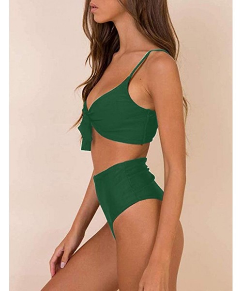 Sets Bikini Swimwear Womens High Waisted Two Piece Swimsuit Tie Knot High Cut Bathing Suit for Women - Green - C618OYYME2H