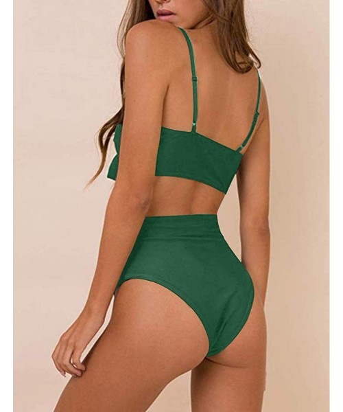 Sets Bikini Swimwear Womens High Waisted Two Piece Swimsuit Tie Knot High Cut Bathing Suit for Women - Green - C618OYYME2H