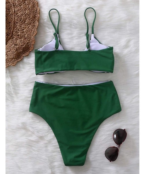 Sets Bikini Swimwear Womens High Waisted Two Piece Swimsuit Tie Knot High Cut Bathing Suit for Women - Green - C618OYYME2H