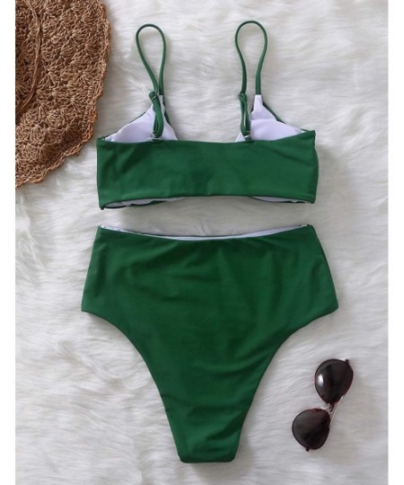 Sets Bikini Swimwear Womens High Waisted Two Piece Swimsuit Tie Knot High Cut Bathing Suit for Women - Green - C618OYYME2H