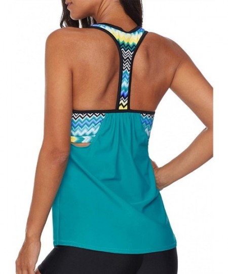 Tankinis Womens Striped Printed Strappy Racerback Tankini Swim Top No Bottom S - XXXL - Striped Green - CG18TW7ULTR