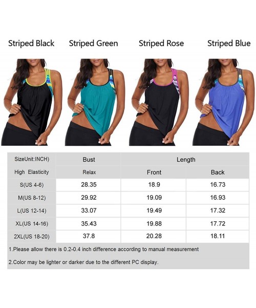 Tankinis Womens Striped Printed Strappy Racerback Tankini Swim Top No Bottom S - XXXL - Striped Green - CG18TW7ULTR