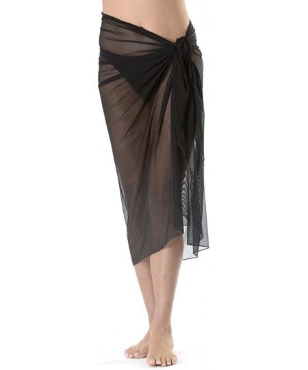 Cover-Ups Long Mesh Sarong Cover Up One Size - Black - CF11BAOBS3J