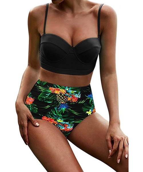 Sets High Waisted Bikini Tigiveme Women High Waist Bikinis Swimwear Swimuit Female Retro Beachewear Bikini Set L Green - C919...