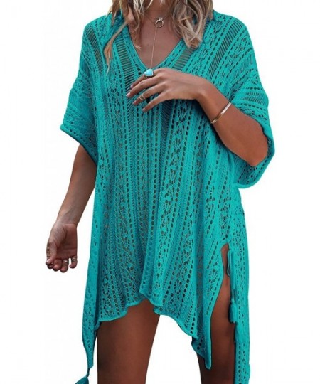 Cover-Ups Womens Beachwear Cover Ups-Summer Women's Hollow Out Open Back V Neck Bathing Suit Crochet Swimwear Dress - Green -...