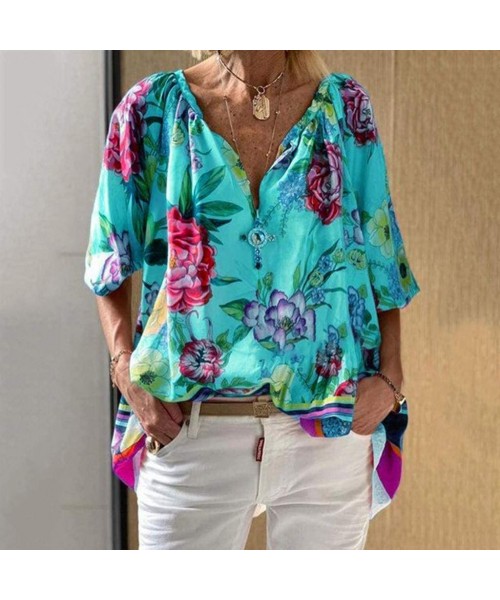 Cover-Ups Floral Blouses for Womens Leaves Feather Flared Long Sleeve V Neck Bandage Drawstring Tunic Tops Casual Tshirt 1 Gr...