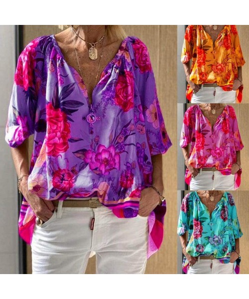 Cover-Ups Floral Blouses for Womens Leaves Feather Flared Long Sleeve V Neck Bandage Drawstring Tunic Tops Casual Tshirt 1 Gr...