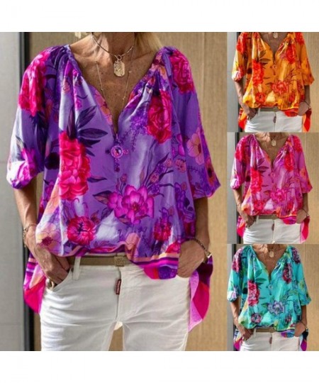 Cover-Ups Floral Blouses for Womens Leaves Feather Flared Long Sleeve V Neck Bandage Drawstring Tunic Tops Casual Tshirt 1 Gr...