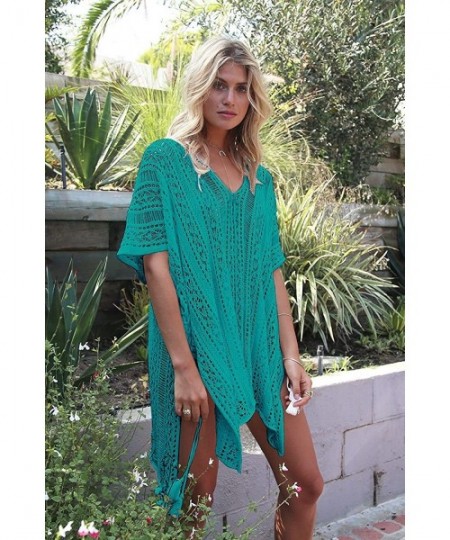 Cover-Ups Womens Beachwear Cover Ups-Summer Women's Hollow Out Open Back V Neck Bathing Suit Crochet Swimwear Dress - Green -...