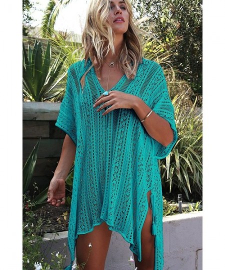 Cover-Ups Womens Beachwear Cover Ups-Summer Women's Hollow Out Open Back V Neck Bathing Suit Crochet Swimwear Dress - Green -...