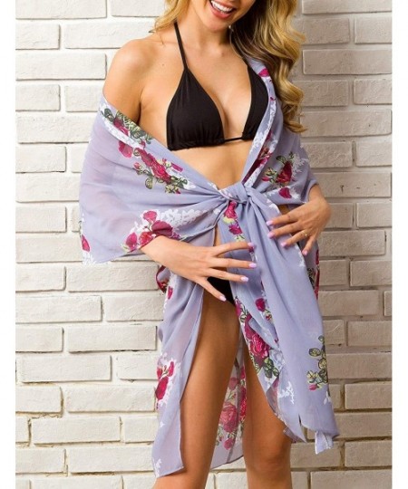 Cover-Ups Women's Beach Cover Up Floral Print Chiffon Swimwear Kimono Swimsuit Long Cardigan - Color 6 - CJ18U5O7O8O