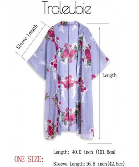 Cover-Ups Women's Beach Cover Up Floral Print Chiffon Swimwear Kimono Swimsuit Long Cardigan - Color 6 - CJ18U5O7O8O