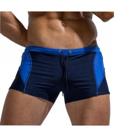 Briefs Men Swim Trunks Boxer Briefs Square Compression Leg Short Swimsuit - D-dark Blue - CE19739HKL8