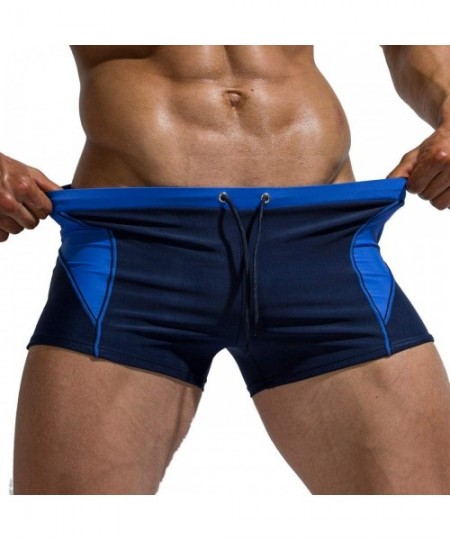 Briefs Men Swim Trunks Boxer Briefs Square Compression Leg Short Swimsuit - D-dark Blue - CE19739HKL8