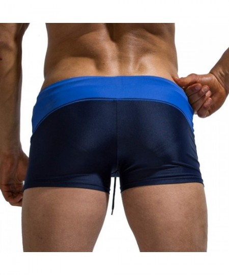 Briefs Men Swim Trunks Boxer Briefs Square Compression Leg Short Swimsuit - D-dark Blue - CE19739HKL8