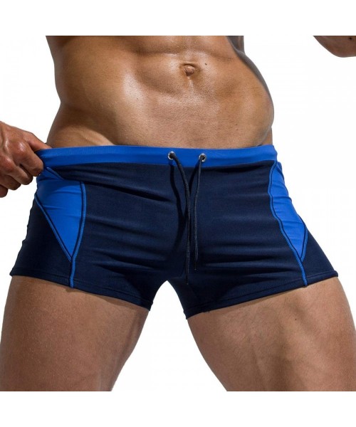 Briefs Men Swim Trunks Boxer Briefs Square Compression Leg Short Swimsuit - D-dark Blue - CE19739HKL8