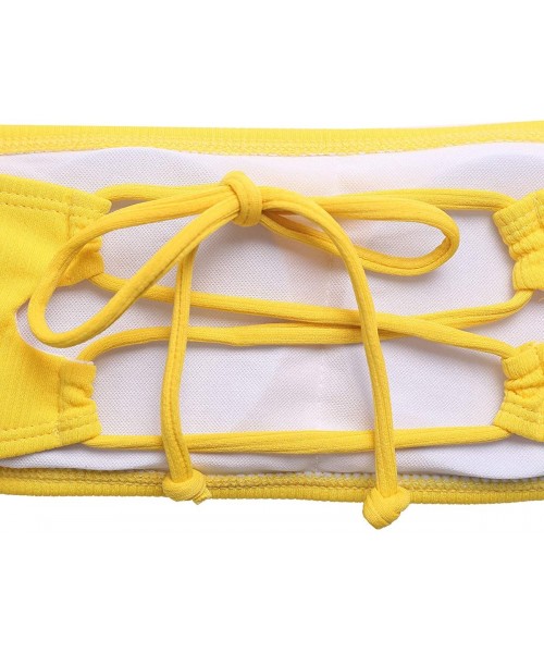 Sets Women Swim Set Strapless Ribbed High Cut Bandeau Bikini Set - Yellow - CW18O2CYRAU