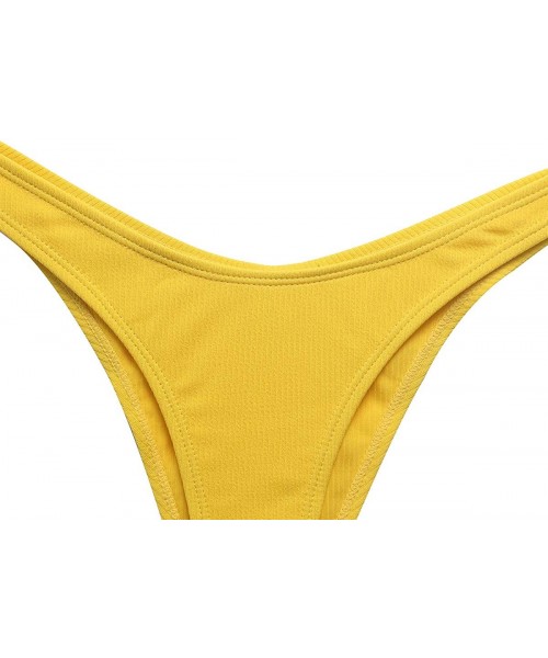 Sets Women Swim Set Strapless Ribbed High Cut Bandeau Bikini Set - Yellow - CW18O2CYRAU