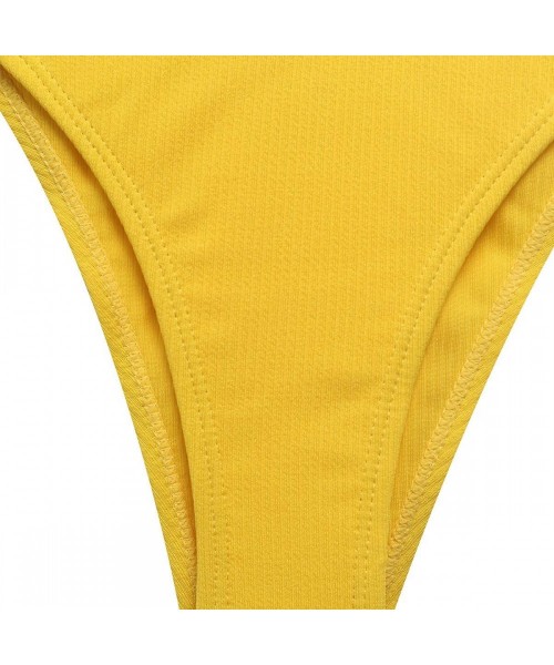 Sets Women Swim Set Strapless Ribbed High Cut Bandeau Bikini Set - Yellow - CW18O2CYRAU