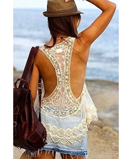 Cover-Ups Women's Bathing Suit Cover Up Crochet Lace Bikini Cover up Summer Swimsuit Dress - Beige - 2 - C118R2OTMW6