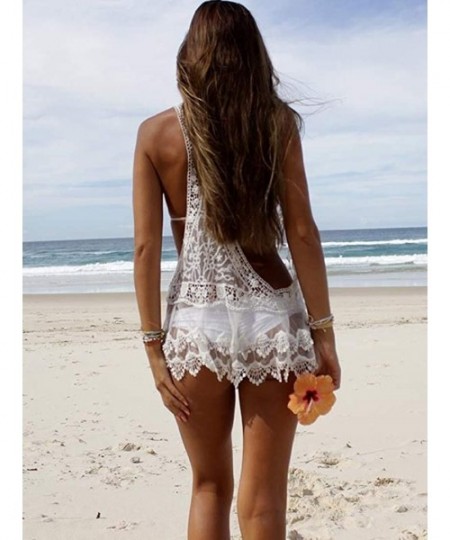 Cover-Ups Women's Bathing Suit Cover Up Crochet Lace Bikini Cover up Summer Swimsuit Dress - Beige - 2 - C118R2OTMW6