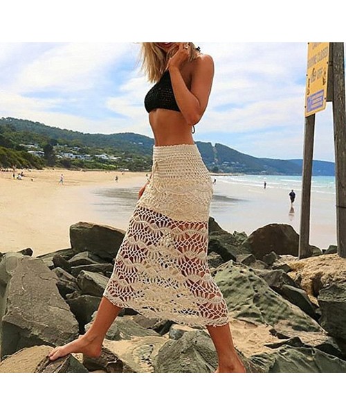 Cover-Ups Women's Swimsuit Cover up Knit Crochet Maxi Skirt Beachwear Swimwear Off White - C218D9RGXNX