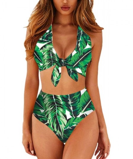 Sets Women's High Waisted Bikini Two Piece Swimsuits Leaf Print XL - CV18T9AT2GX