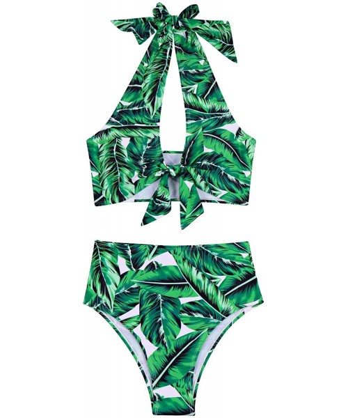 Sets Women's High Waisted Bikini Two Piece Swimsuits Leaf Print XL - CV18T9AT2GX