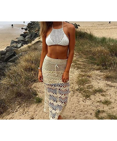 Cover-Ups Women's Swimsuit Cover up Knit Crochet Maxi Skirt Beachwear Swimwear Off White - C218D9RGXNX