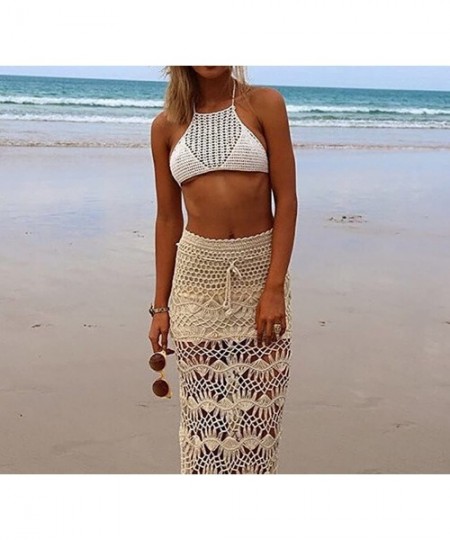 Cover-Ups Women's Swimsuit Cover up Knit Crochet Maxi Skirt Beachwear Swimwear Off White - C218D9RGXNX