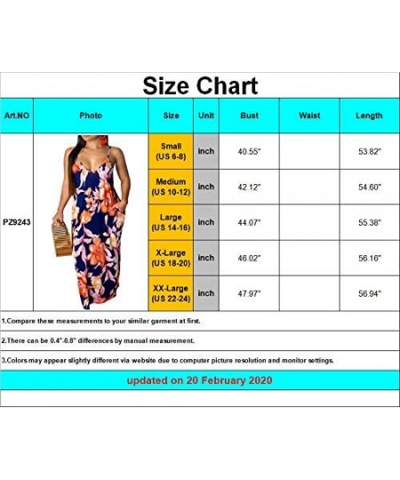 Cover-Ups Women's Sexy Sleeveless Spaghetti Strap Dresses Casual Loose Sundress Floor Length with Pockets - Floral - CN195ZU0MIT