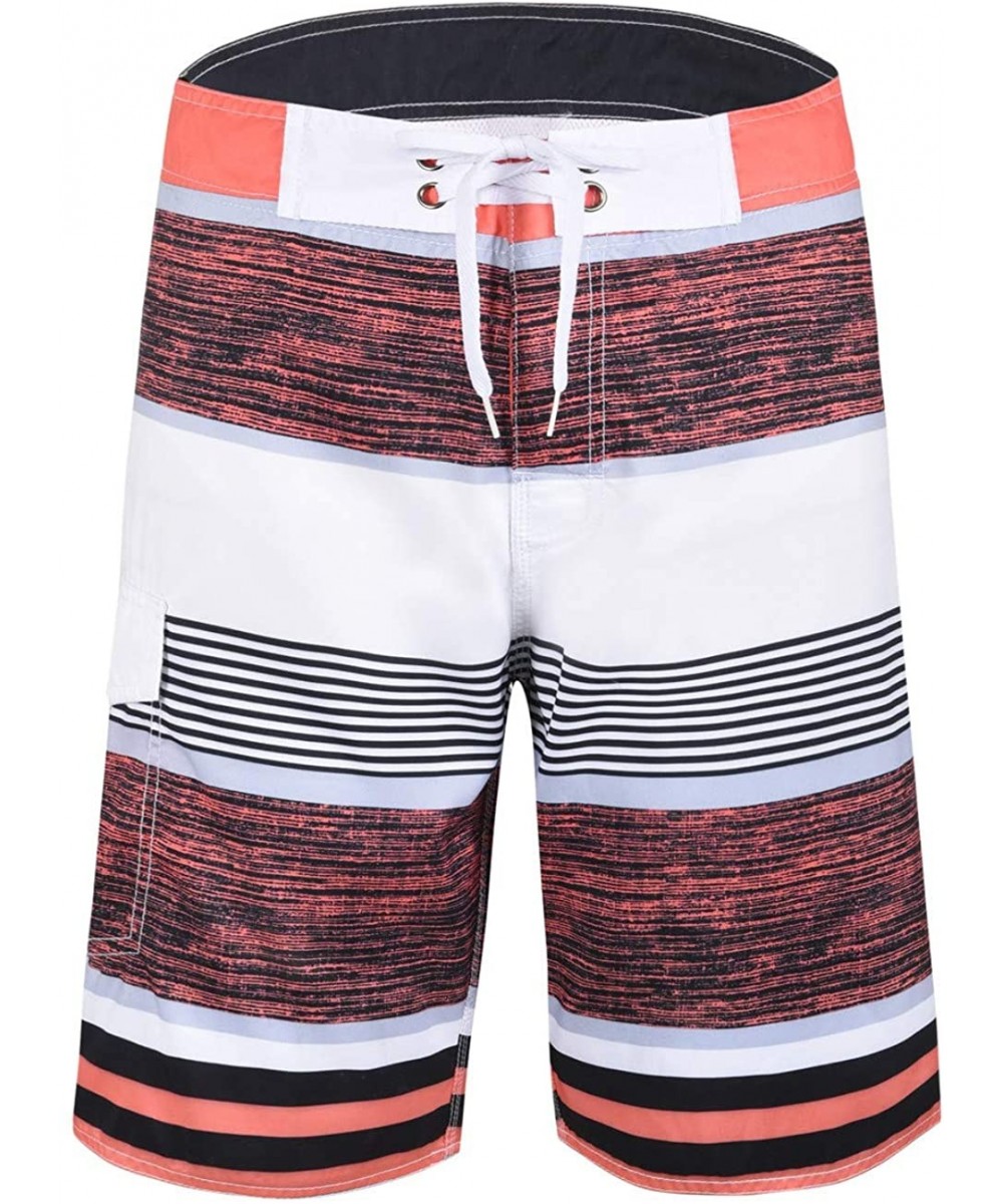 Trunks Men's Quick Dry Swim Trunks Colorful Stripe Beach Shorts with Mesh Lining - Orange-163 - CT18R3YK0GQ