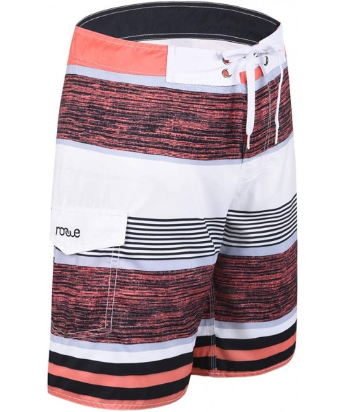 Trunks Men's Quick Dry Swim Trunks Colorful Stripe Beach Shorts with Mesh Lining - Orange-163 - CT18R3YK0GQ