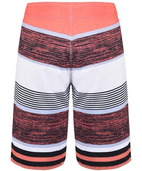 Trunks Men's Quick Dry Swim Trunks Colorful Stripe Beach Shorts with Mesh Lining - Orange-163 - CT18R3YK0GQ