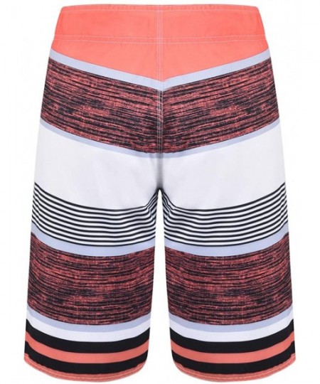 Trunks Men's Quick Dry Swim Trunks Colorful Stripe Beach Shorts with Mesh Lining - Orange-163 - CT18R3YK0GQ