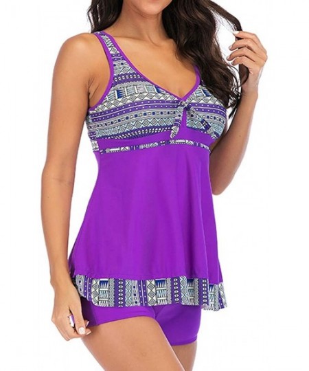 Racing Classic Boho Tankini Swimsuits for Women- Exotic Bathing Suits Womens Modest Swim Dress Board Shorts - Purple - CU193S...