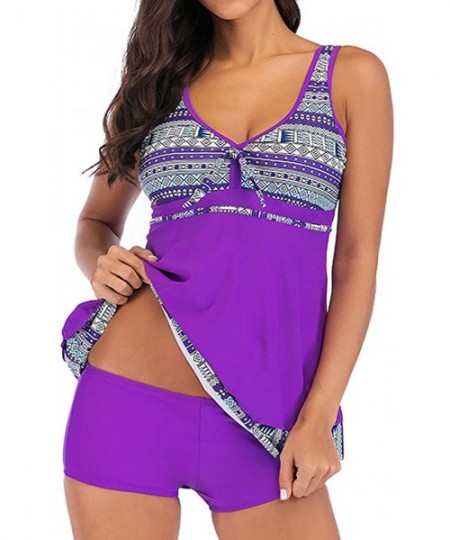 Racing Classic Boho Tankini Swimsuits for Women- Exotic Bathing Suits Womens Modest Swim Dress Board Shorts - Purple - CU193S...